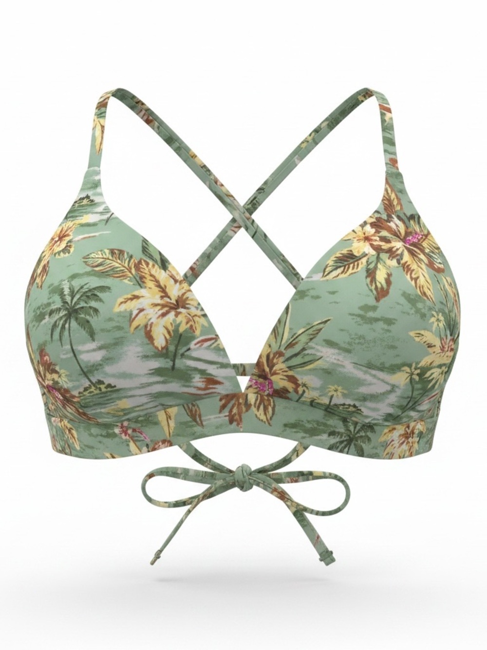Carve Designs Green Tropical Print Bikini Top with Yellow Accents
